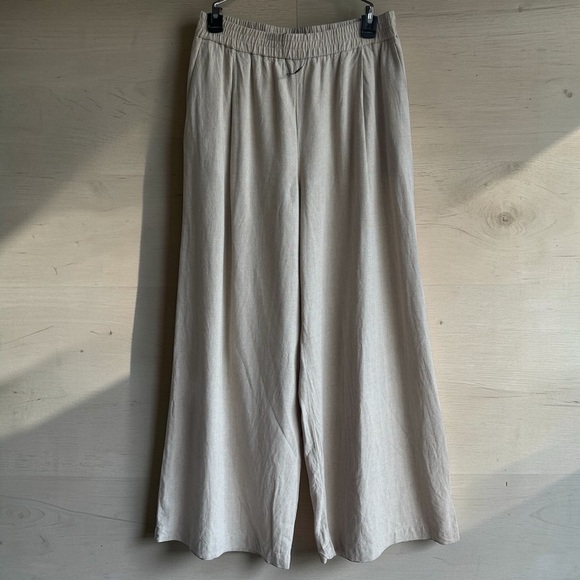 Zara Linen Viscose Wide Leg Pull On Pants Coastal Minimalist Sand Sz Small NWOT - Picture 2 of 12